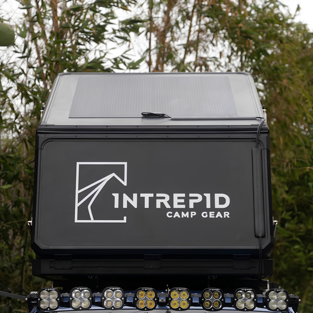 Intrepid Camp Gear Geo 2.5 rooftop tent with 200W flexible solar panel